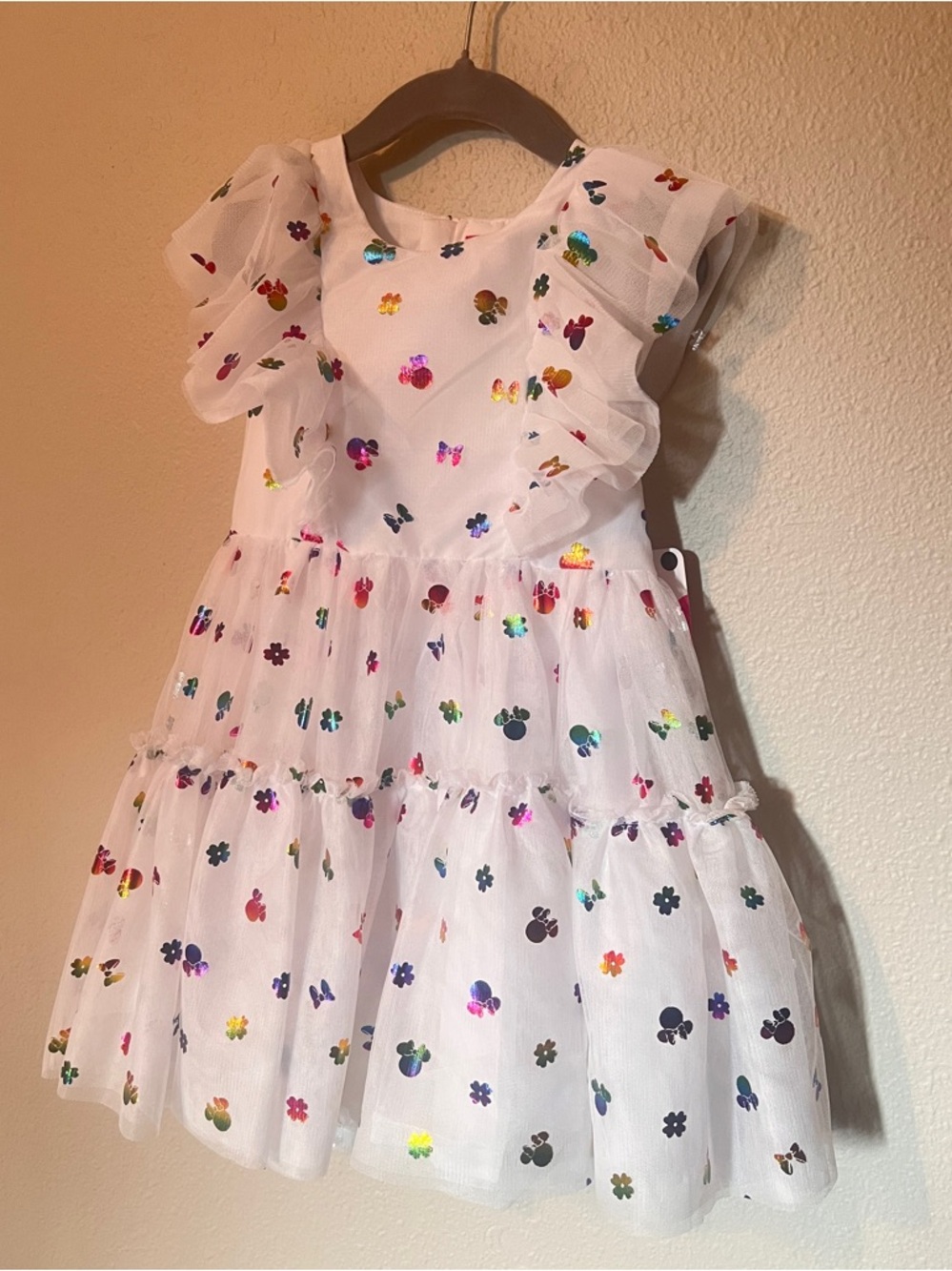 Disney White Tulle Dress with Multicolor Metallic Mickey & Floral Accents